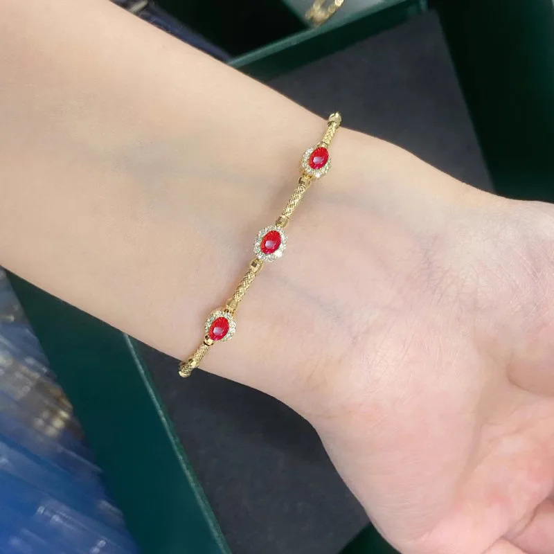 Glamorous Female S925 Sterling Silver Bracelet Boasting Woven Engraved Gold Brushed Process And Diamond Encrusted Blue Decor