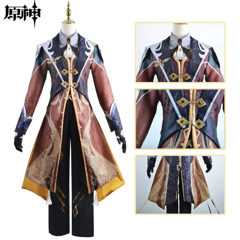 Anime Spiel Genshin Impact Liyue Zhongli Cosplay Archon Full Set Handschuhe Perücke für Männer Outfits Halloween Kostüm Comic Con Party