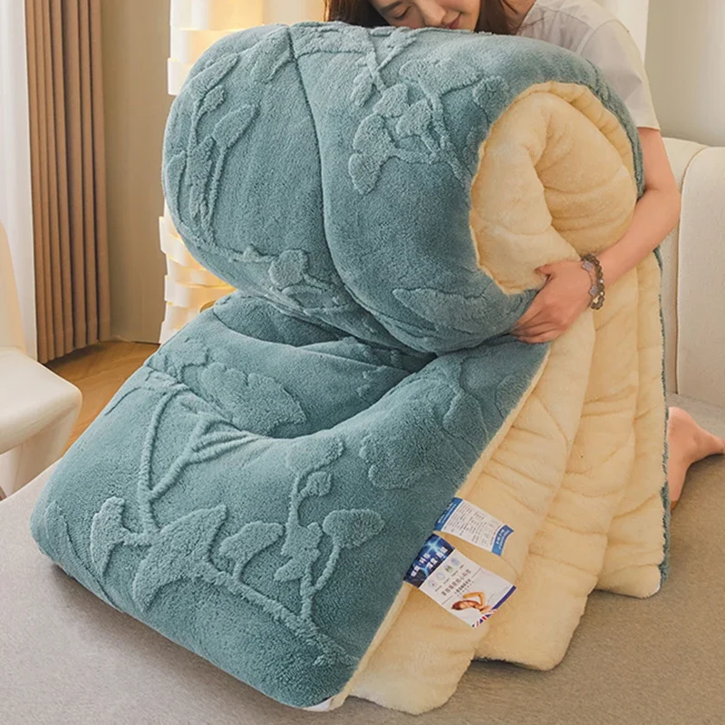 Thick Warm Imitation Lambswool Winter Blanket for Bed Soft Jacquard Coral Fleece Quilt Double Sided Plush Weighted Blanket 2-5kg