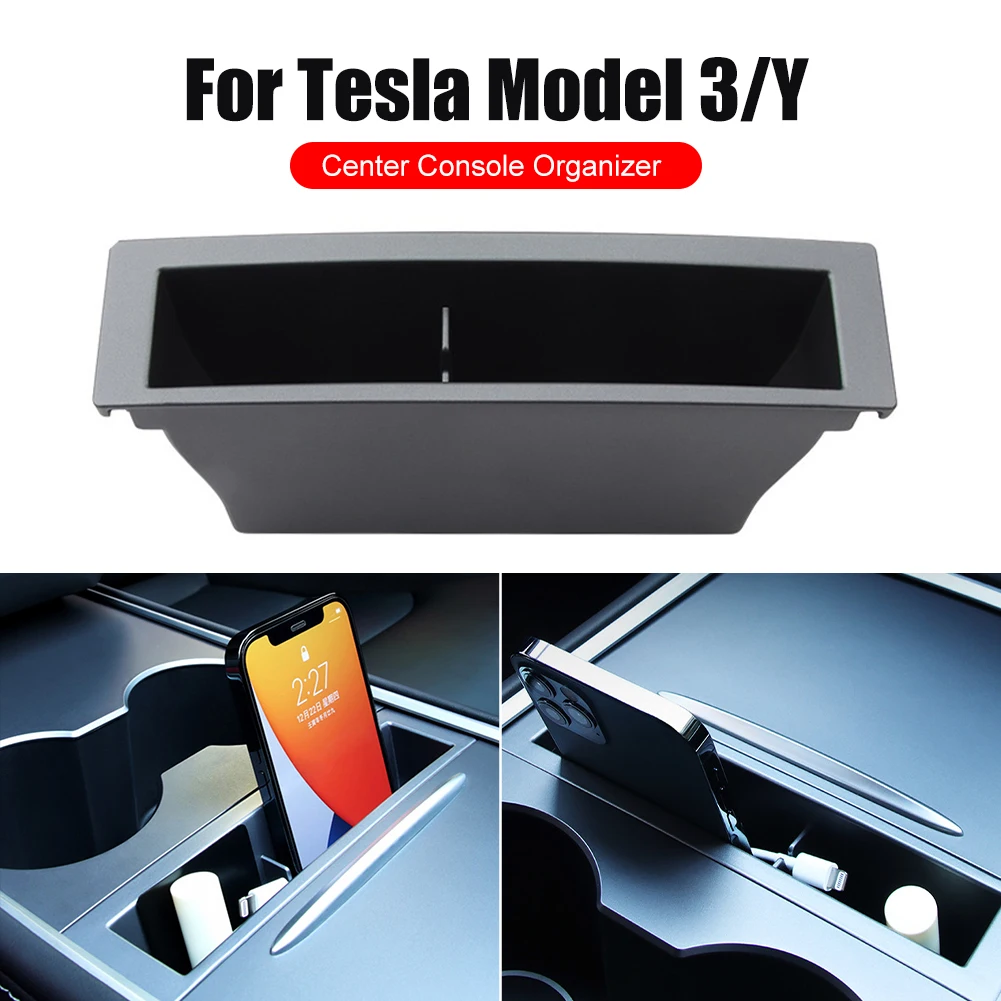 

For Tesla Model 3 Y Center Console Storage Box Phone Holder Slot Armrest Storage Box Charging Wire Management Interior Organizer