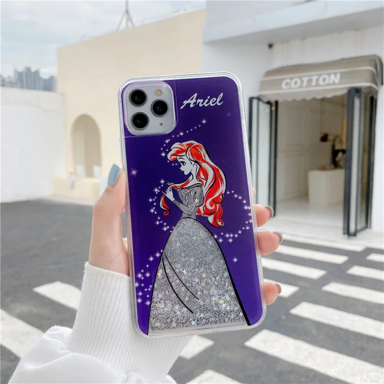 Alice Luxury Pink Love heart Bling Glitter Cinderella Princesses Quicksand case for iphone 15 Pro Max 14 12 13 11 X cover