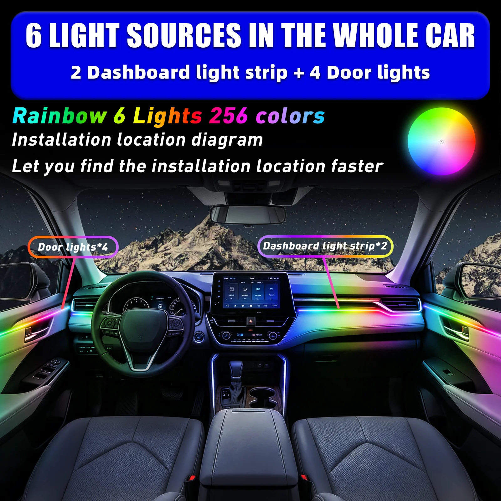 FOR TOYOTA Camry 2011-2015 YEAR DREAM COLOR 6 Lights car ambient light kit acrylic interior car led lights music sync rhythm sensing car interior light strip wlan wireless control vehicle interior retrofit decorative lamp