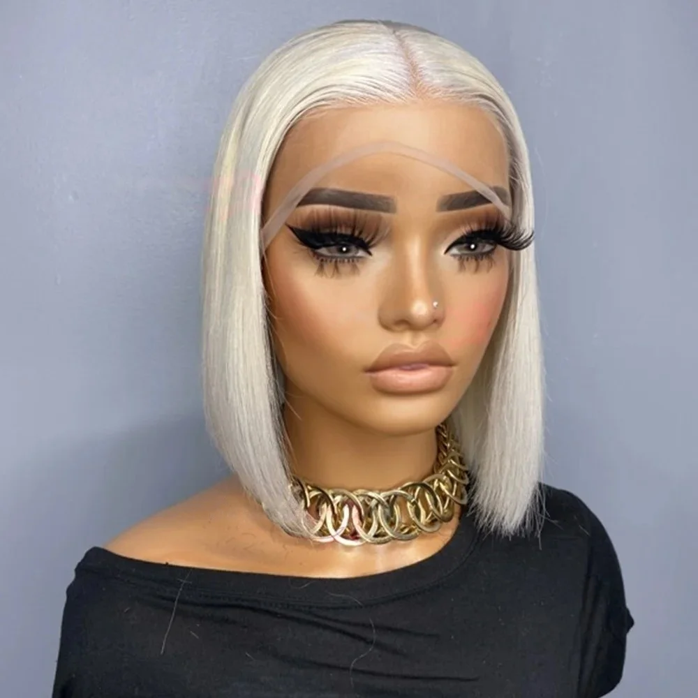 Short Bob White Lace Front Wig Pre Plucked 13x4 HD Glueless Synthetic And Blend Heat Resistant Fiber For Women Party Cosplay