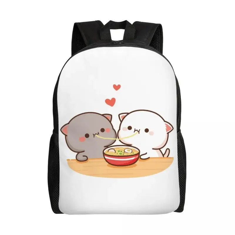 Peach And Goma Mochi Cat Eating Ramen Backpack for Men Women School College Students Bookbag Fits 15 Inch Laptop Bags