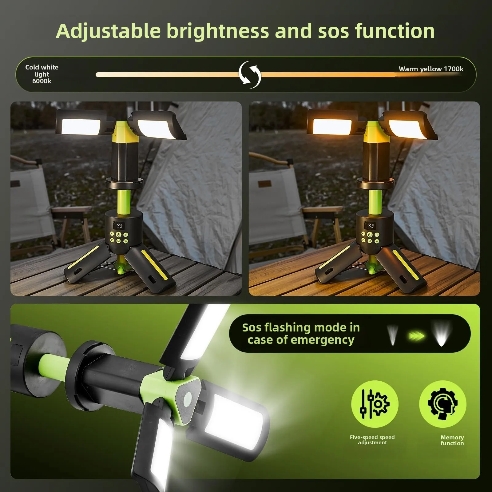 Multifunctional retractable folding camping light outdoor portable waterproof charging long battery life camping light