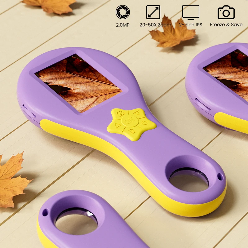 

Детский цифровой видеомикроскоп HD1080P с 8 светодиодами и увеличительным стеклом, портативный, фиолетово-черный, для юных исследователей