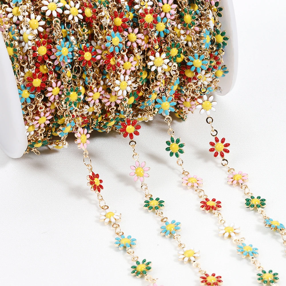 1Meter Drop Oil Enamel Double-sided Daisy Flower Chain for DIY Necklace Bracelet Earrings Costume Jewelry Making Accessories