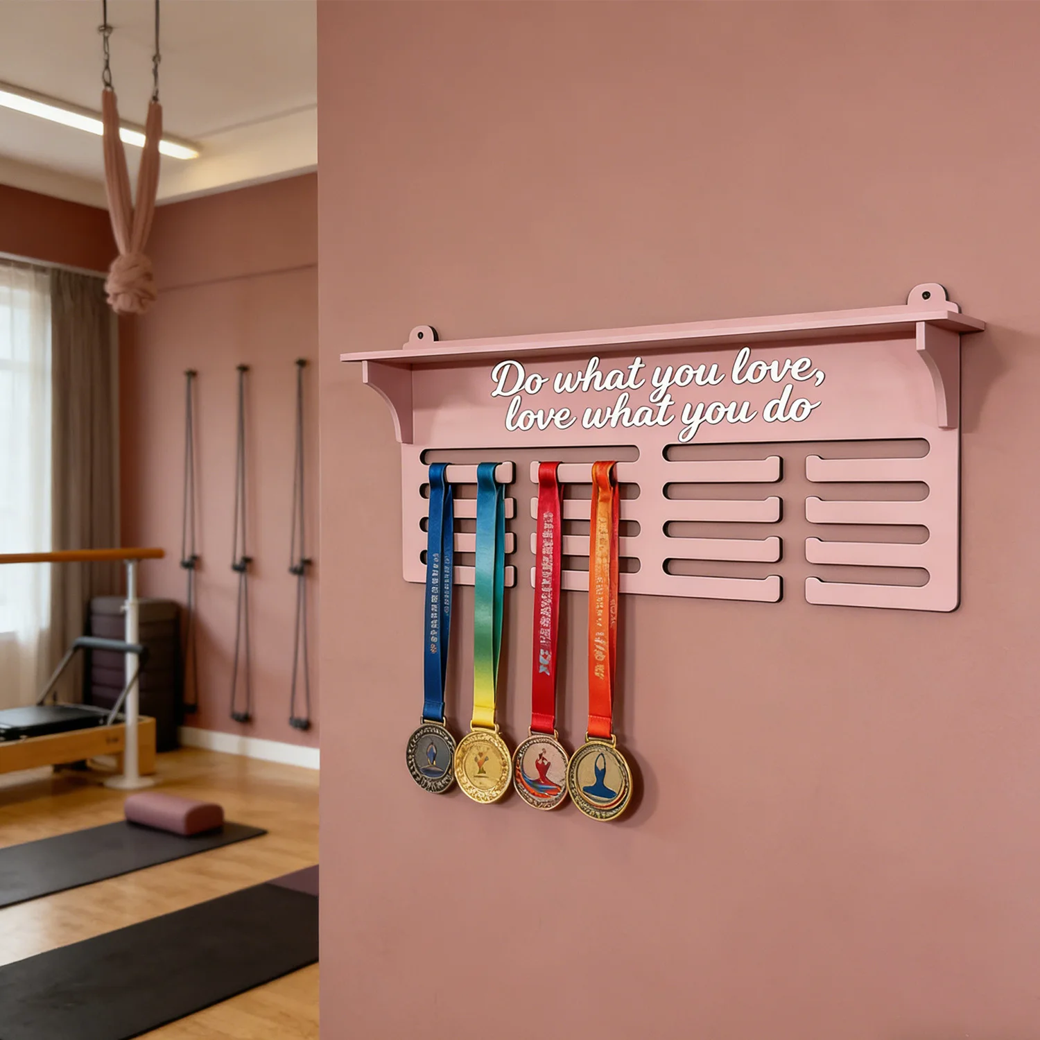 1pc Custom Classical Pink Wooden Sports Medal Holder,Wall Mounted Display Storge for Sports Awards,Home Room Birthday Decor Gift