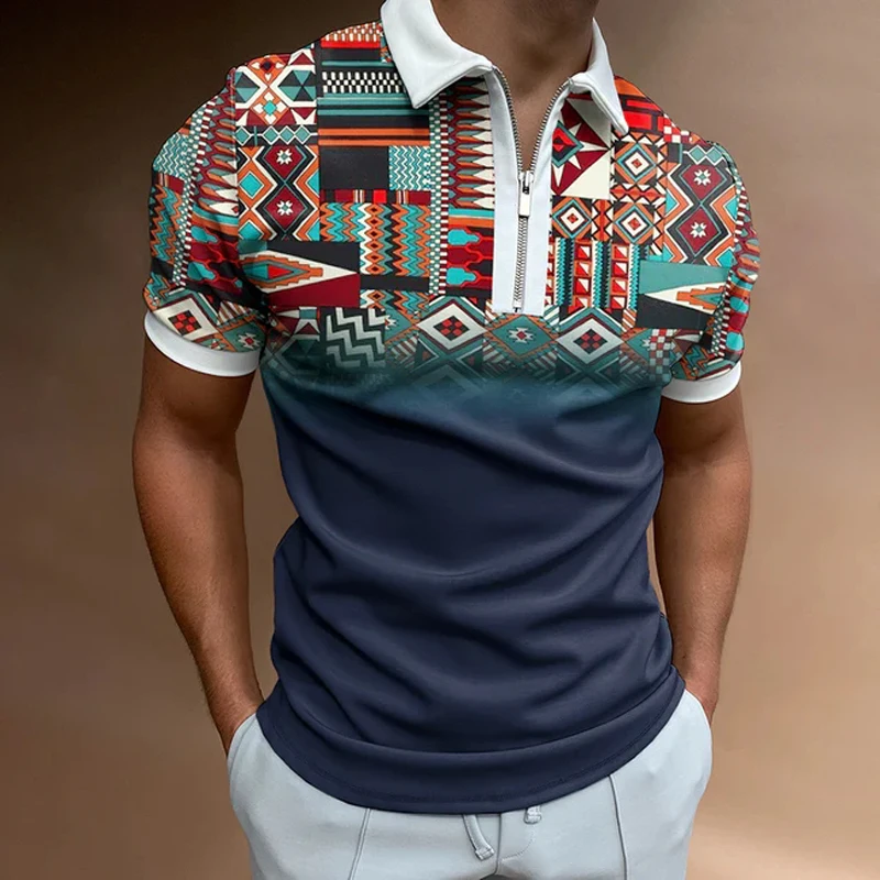 

Unique Printing Polo Zipper Shirt for Men Hawaiian 3D Print Polo Short Sleeve Summer Shirt