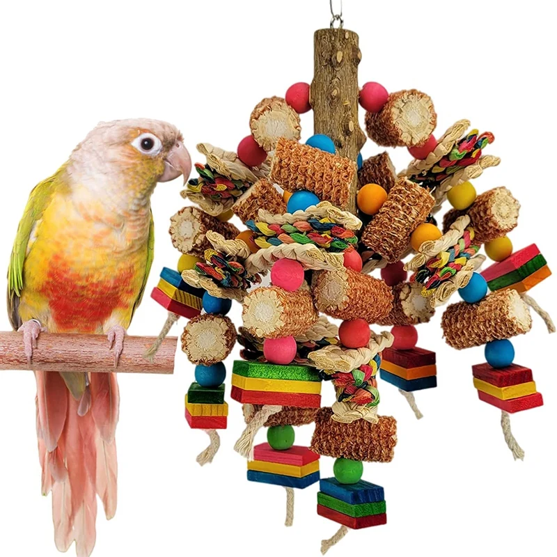 Multi-Color Wooden Block Bird Toys, Natural Parrot Chew Toys For African Grey Parrots, Amazon Parrots, Parrot Cage Toys.