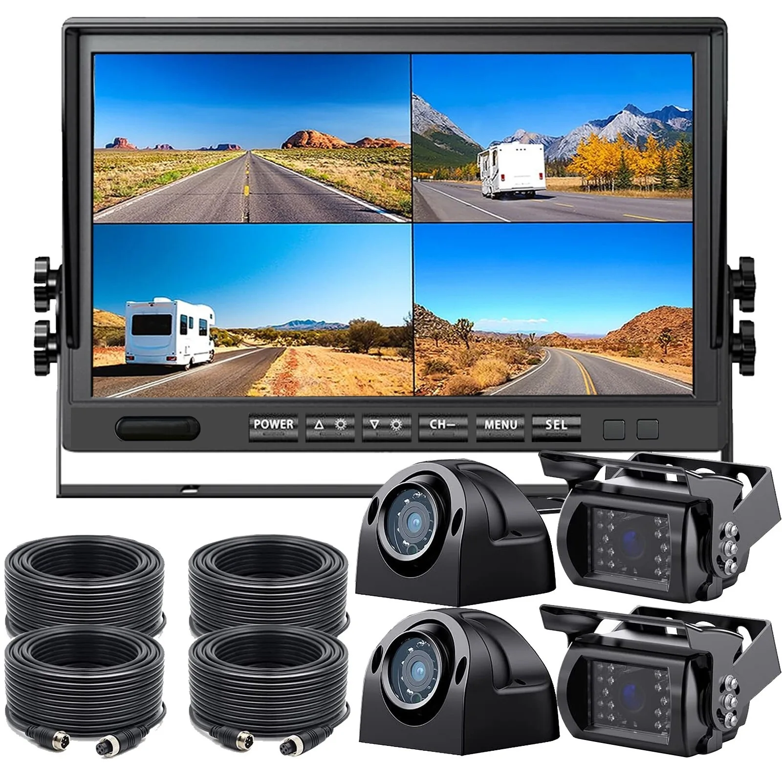 

Lastbus 7" DVR Quad Monitor+4xSide Rear View Loop Recording CCD Camera For Truck Trailer