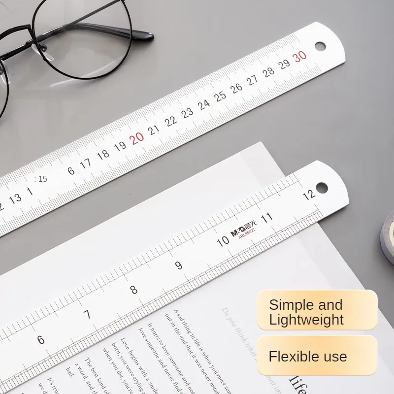 M&G 30cm Aluminum Straight Ruler Measuring Drawing Scale Ruler Bi-directional Ruler Office Supplies Student Stationery