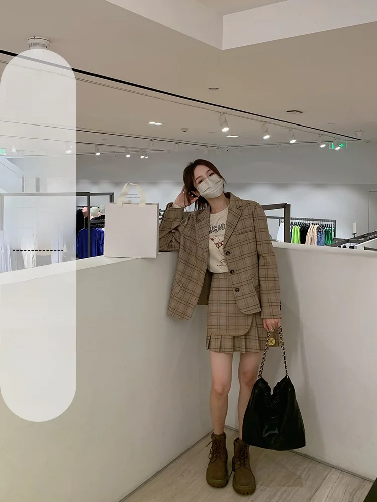 

Женский костюм FF BLUE: пиджак и юбка в клетку, модный дизайн, элегантный школьный стиль, осенняя коллекция, прямой крой