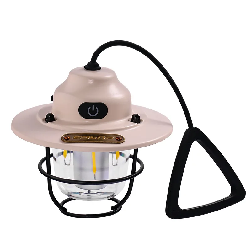 Retro Portable Camping Lantern Lamp Hanging Light USB 3 Modes Dimmable Flashlight Garden Yard Outdoor Emergency Flashlight
