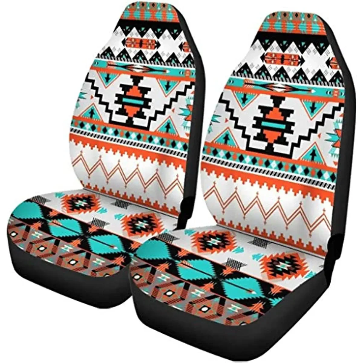 Southwest Nativa American Indian Tribal Aztec Geometry Pattern Universal 2 Pcs Car Front Seat Covers Bucket Sea