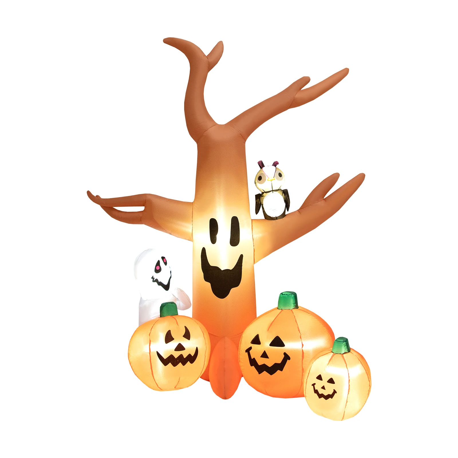 8 FT Halloween Inflatable Dead Tree w/ Pumpkins, Blow up Yard Decoration w/ Owl, White Ghost, Bright LED Lights, Lawn, Garden