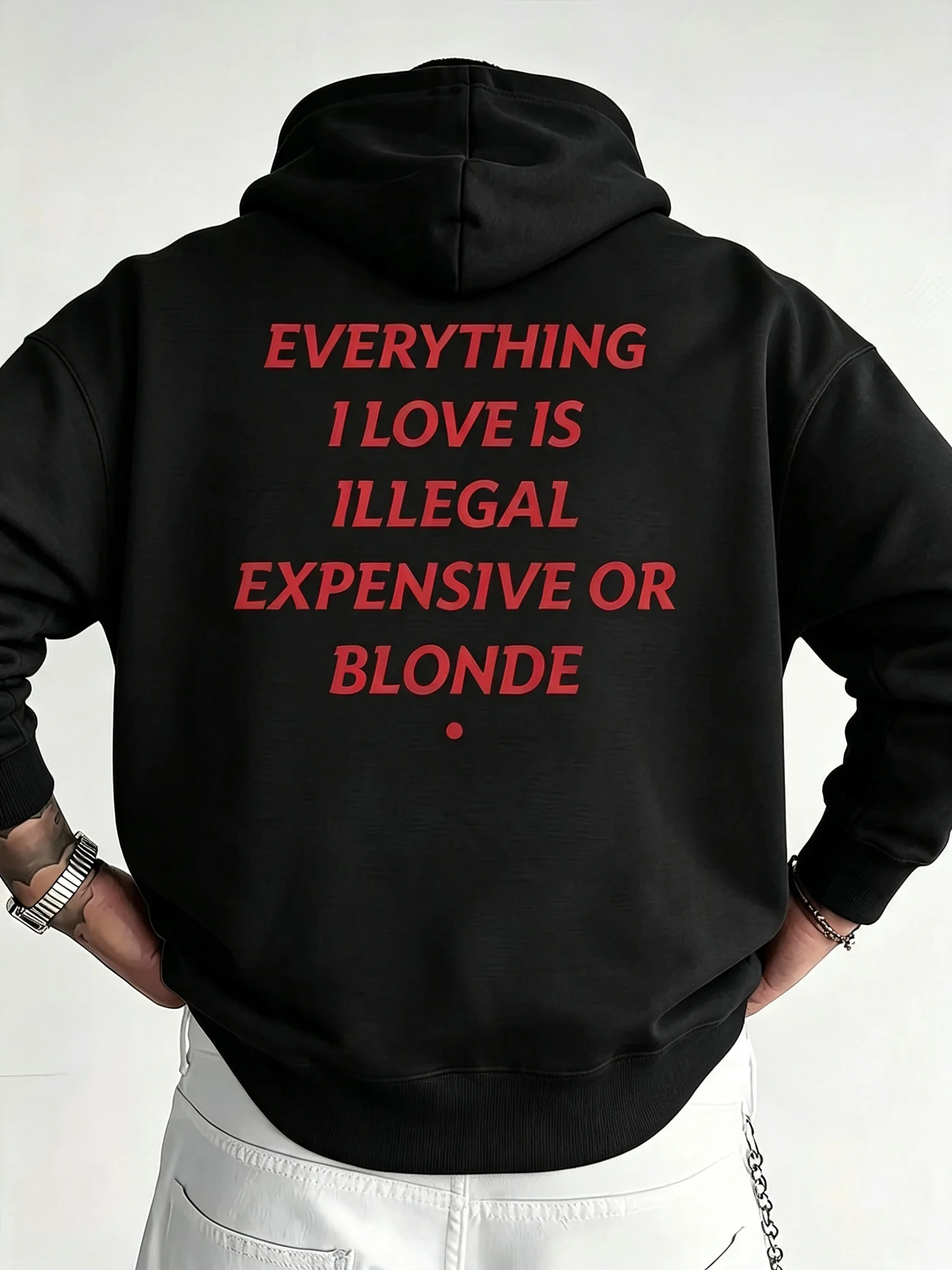 2026 new funny design - All the things I love are illegal Men's printed hooded sweatshirt for street style top sweatshirt hoodie