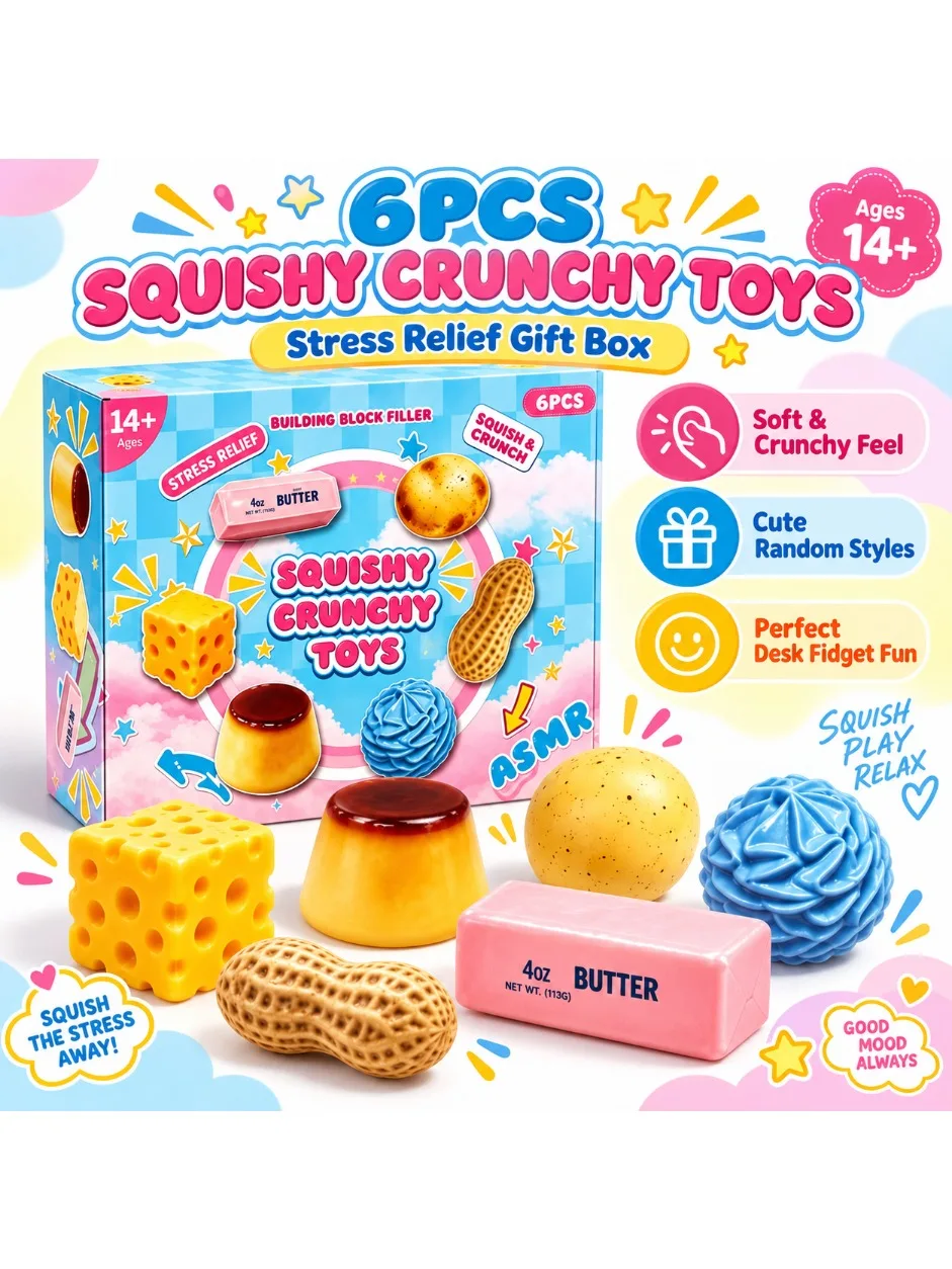 2026 6-teiliges Maltose Squishy Spielzeug-Set Weiche Langsam Rückfedernde Quetsch-Fidget-Sensorik-Stressabbau-Tactile-ASMR-Schreibtisch-Neuheit-Geschenkpack