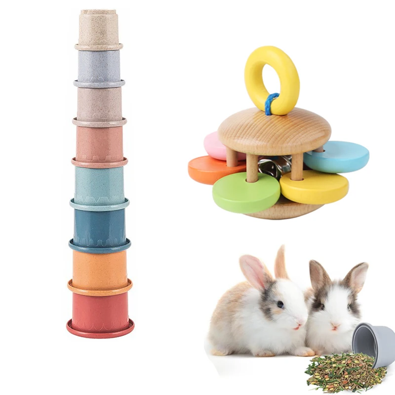 Pet Rabbit Playing Toys Bunny Teeth Grinding Toys, Small Animal Wooden Chew Toy for Guinea Pigs Chinchillas and Hamsters