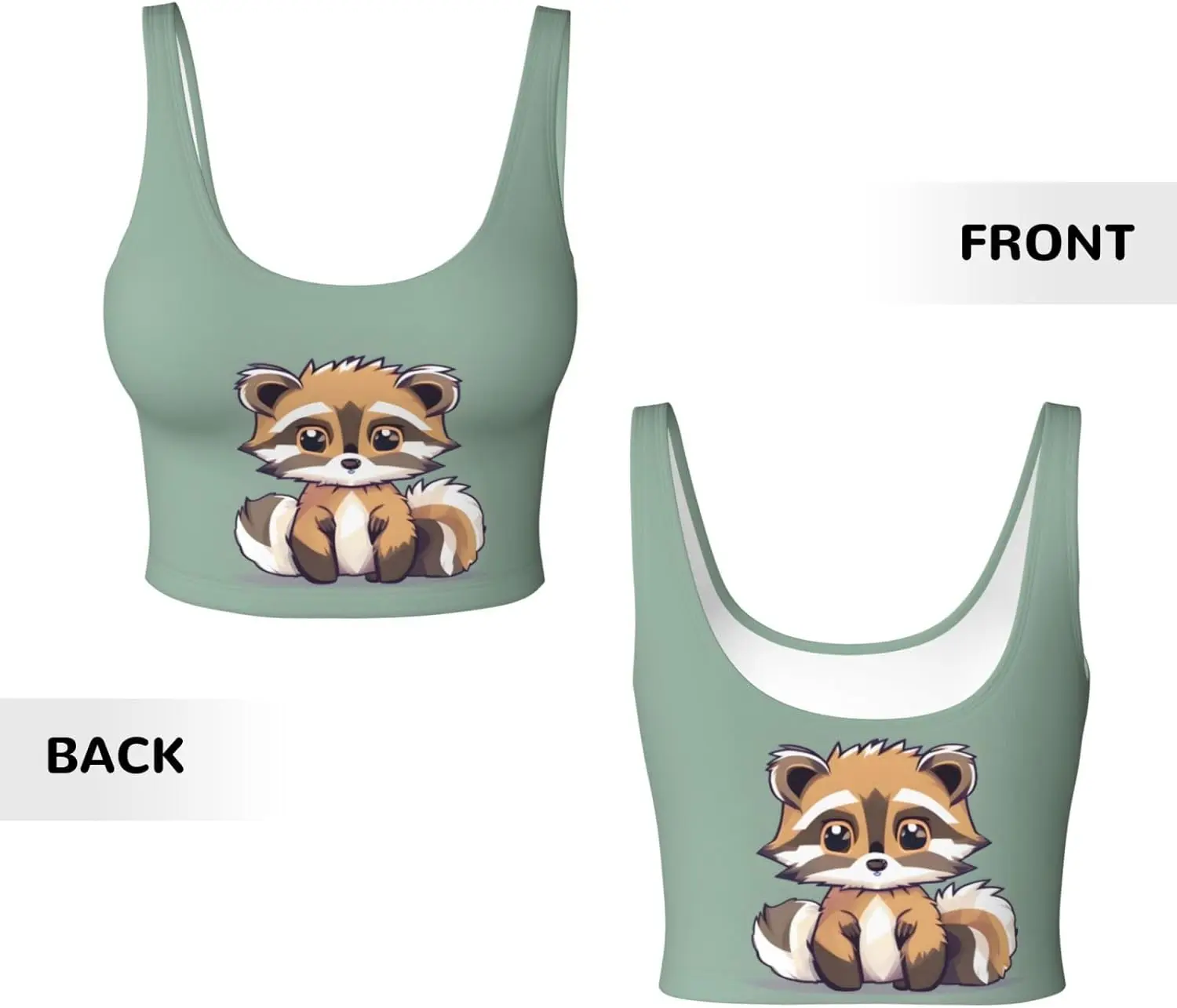 حمالات صدر رياضية بطبعة الراكون اللطيفة على شكل رسوم متحركة للنساء، قمصان للتمرين مع حمالة صدر مدمجة للأنشطة ذات التأثير العالي