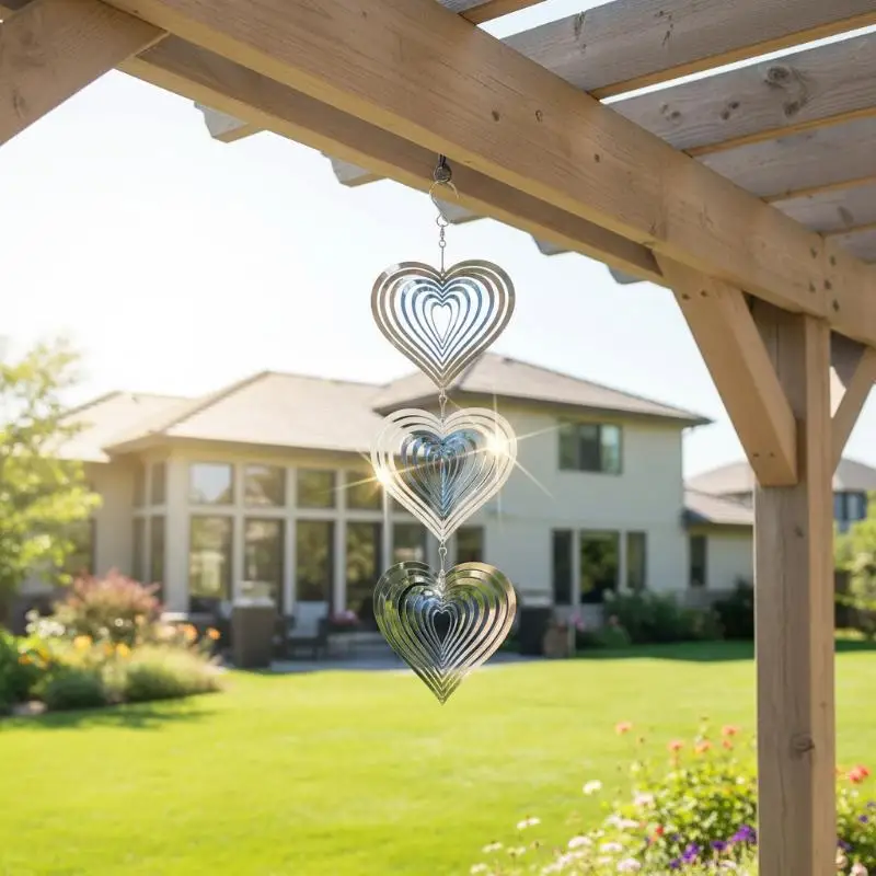 Reflective Wind Spinners 3D Stainless Steel Bird Deterrents for Garden Outdoor Repellent Sculpture Hanging Decoration