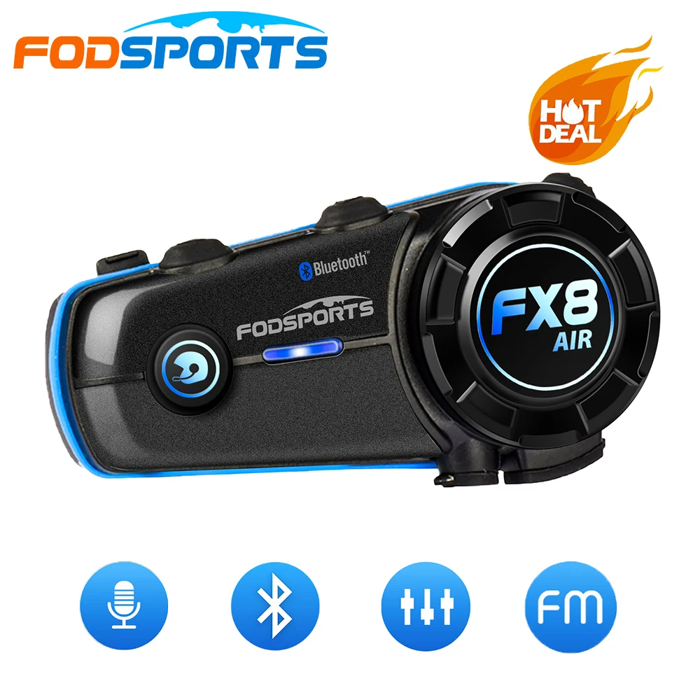 

Fodsports Motorcycle Intercom FX8 Air Helmet Bluetooth Headset for 2 Riders Interphone FM Radio Commutator Moto Intercomunicador