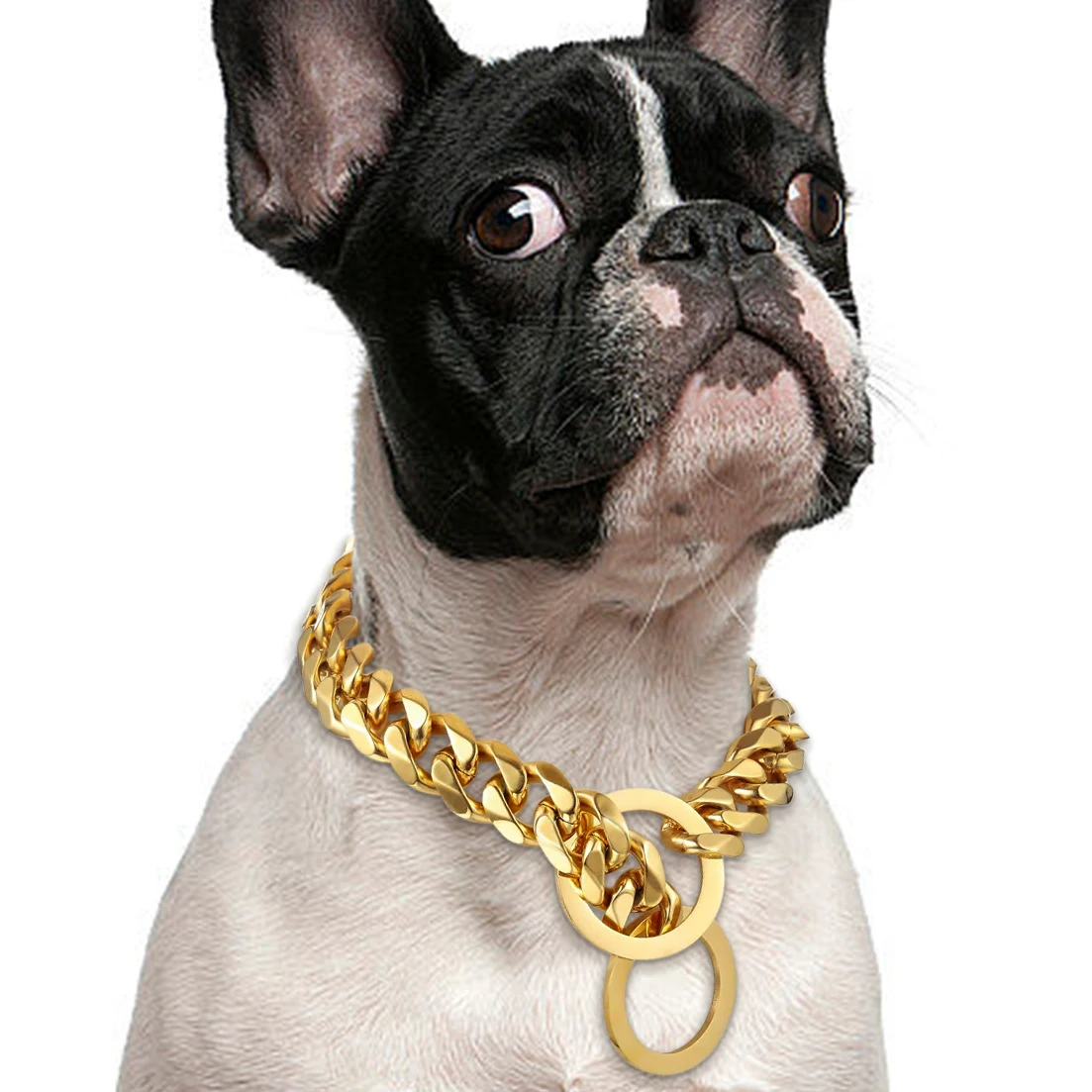 Kerah rantai anjing Stainless Steel, kalung hewan peliharaan emas mawar, Choker rantai P kuat untuk anjing kecil dan besar, lebar 15mm