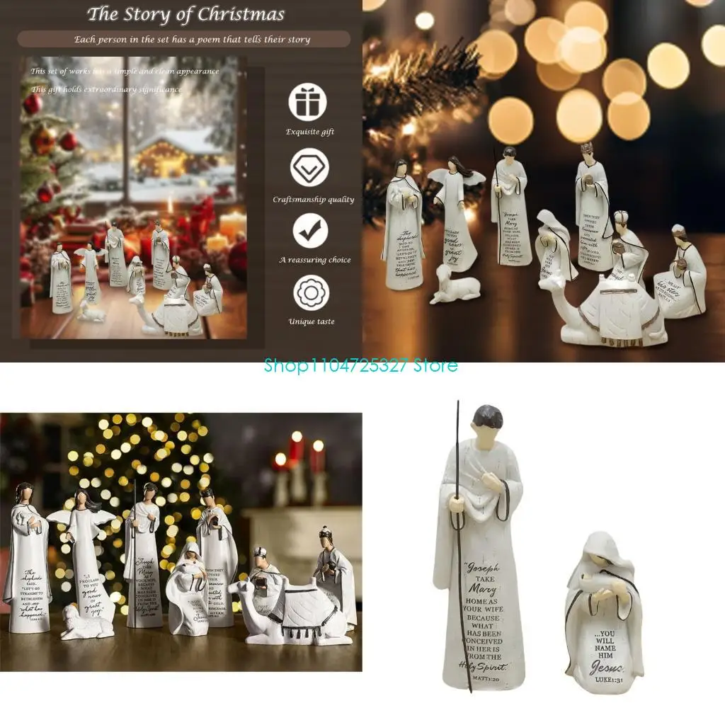 D8KF Christmas Nativity Figurines Resins Manger Holy Family Nativity Scene Statue