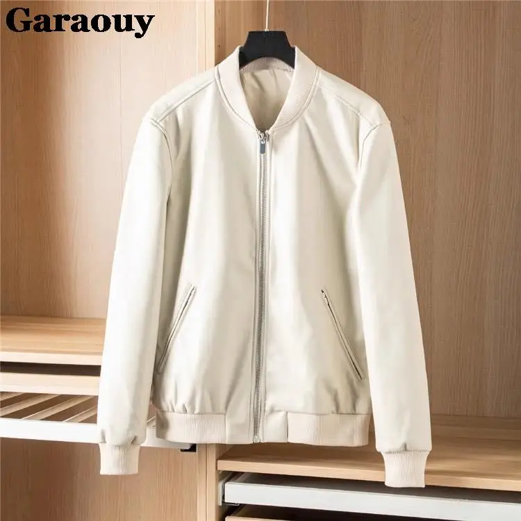 Garaouy 2023 Imitation Leather Simplicity Motorcycle Coats Cardigan Men\'s Clothes Autumn Casual Loose Bomber Jacket Zipper Male