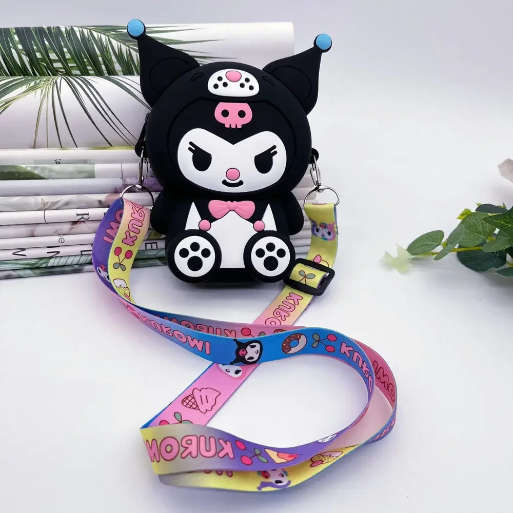 Sanrio bonito kuromi dos desenhos animados tridimensional cruz-corpo silicone moeda bolsa de ombro criativo moda saco kawaii presente do feriado