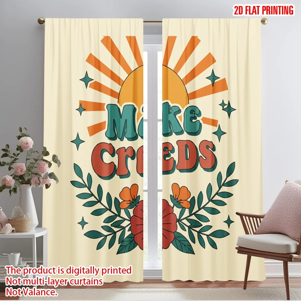 

2pcs 2D flat printing Party Curtain Make Creeds Sun Flowers 100% Polyester Without Electricity Festive Wall Decor Use for