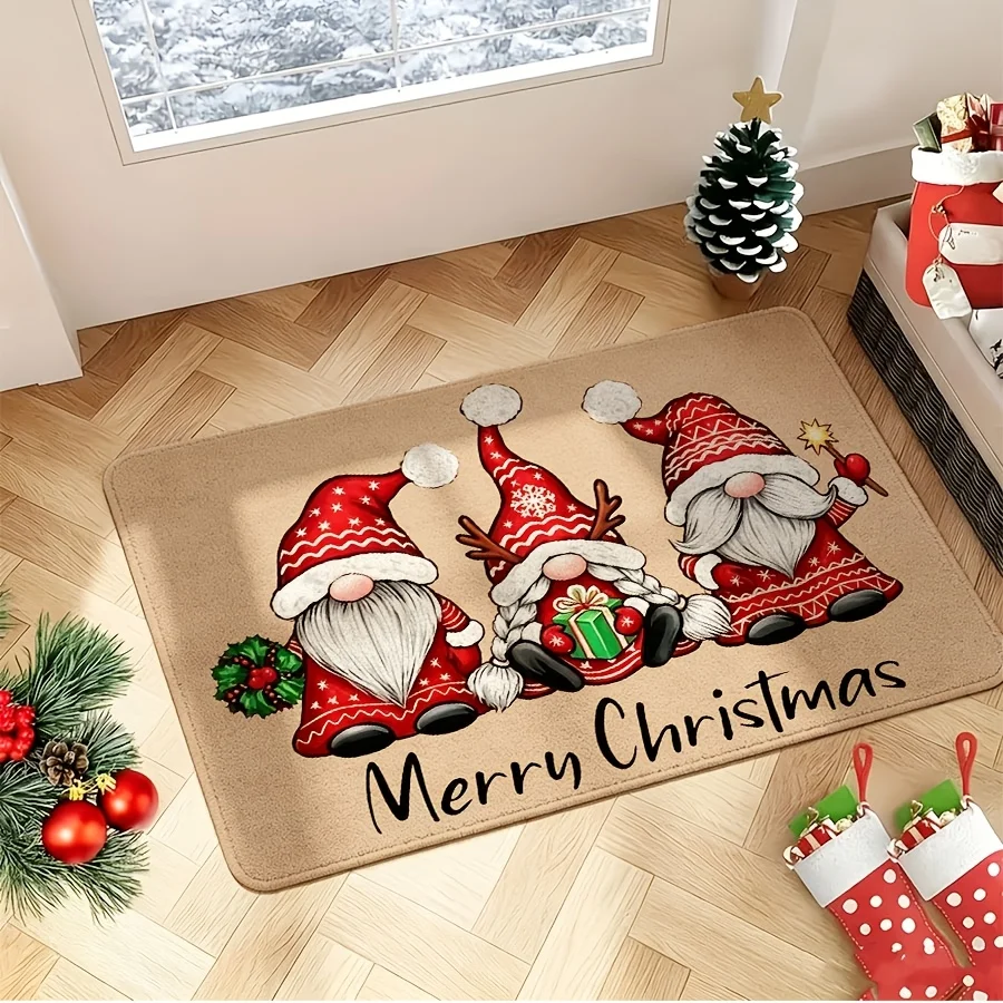 Three Christmas Gnome Print Door Mat Villa Front Entry Patio Sliding Door Home Decor Backyard Seasonal Floor Mat  welcome mat