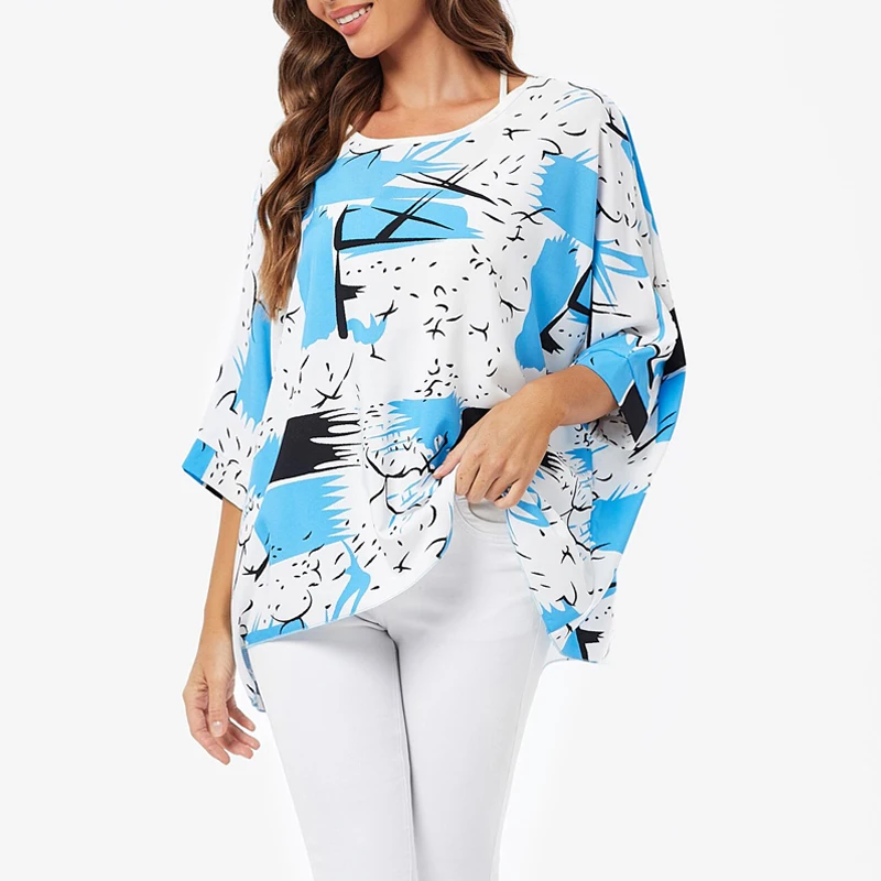 BHFlutter 4XL 5XL 6XL Plus Size Women\'s Shirt 2023 New Printed Bohemian Summer Top T-shirt Casual Chiffon Shirt