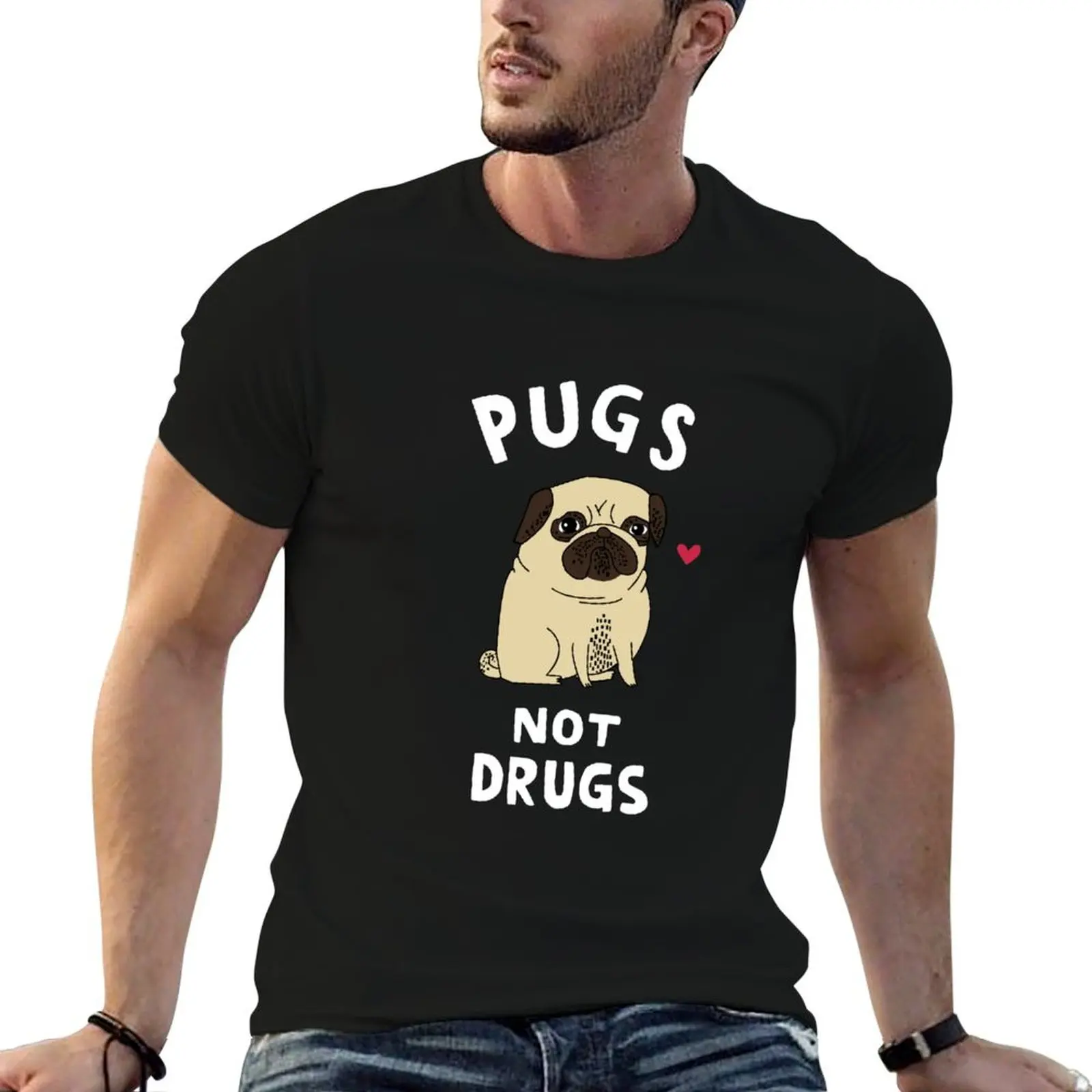 

Pugs not drugs T-Shirt anime t shirts oversize man t shirt cotton T-Shirt