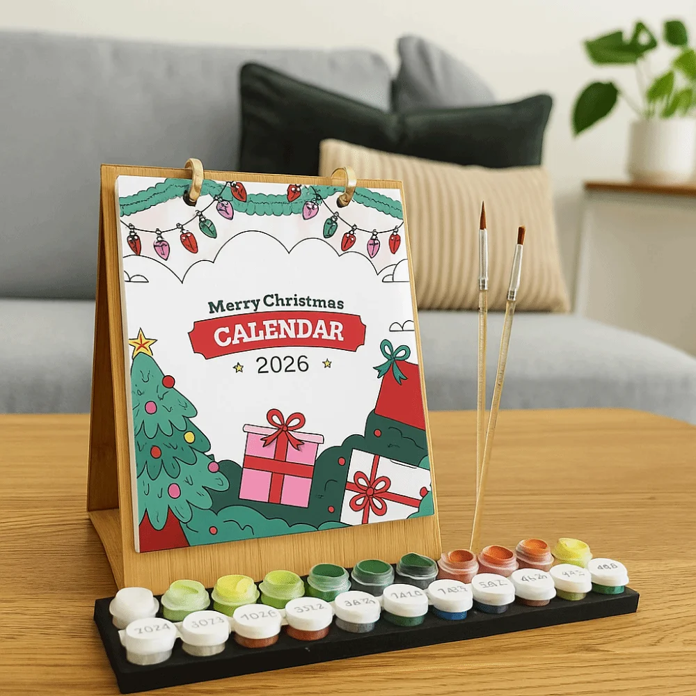 

Unique 2026 Edition Desk Calendar 12 Month Hand Drawn Table Planner Commemorative Handmade DIY Calendar Gift