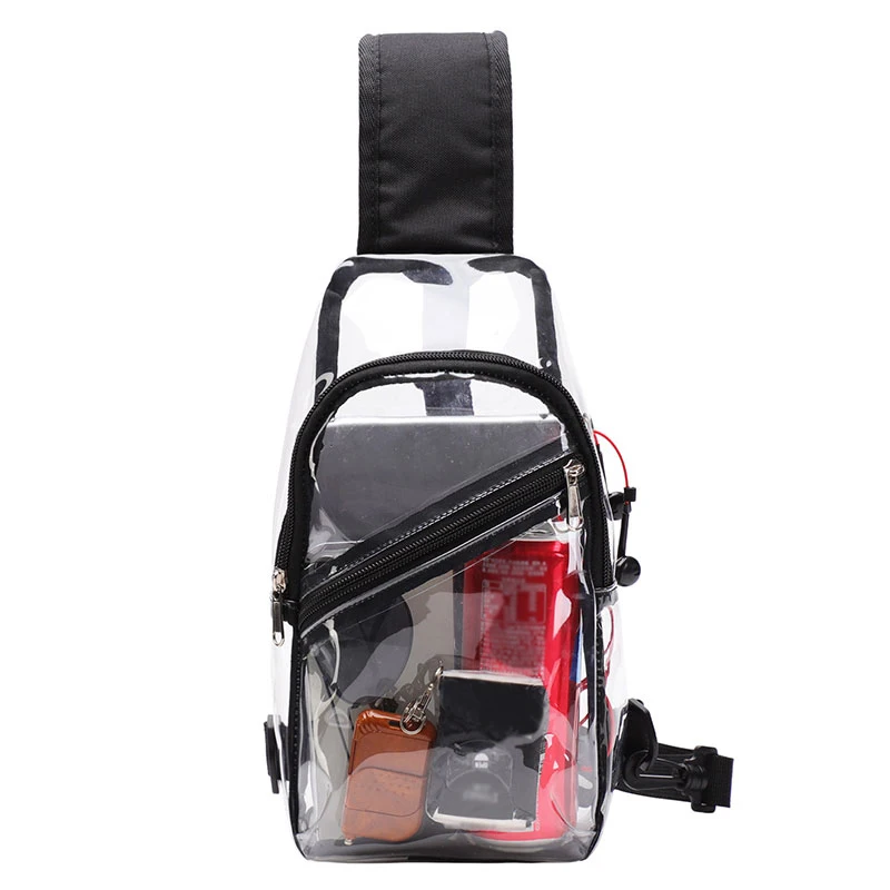 TINYAT Lightweight Clear Crossbody Bags for Women Large Capacity PVC Transparent Chest Bags Waterproof for Music Concerts