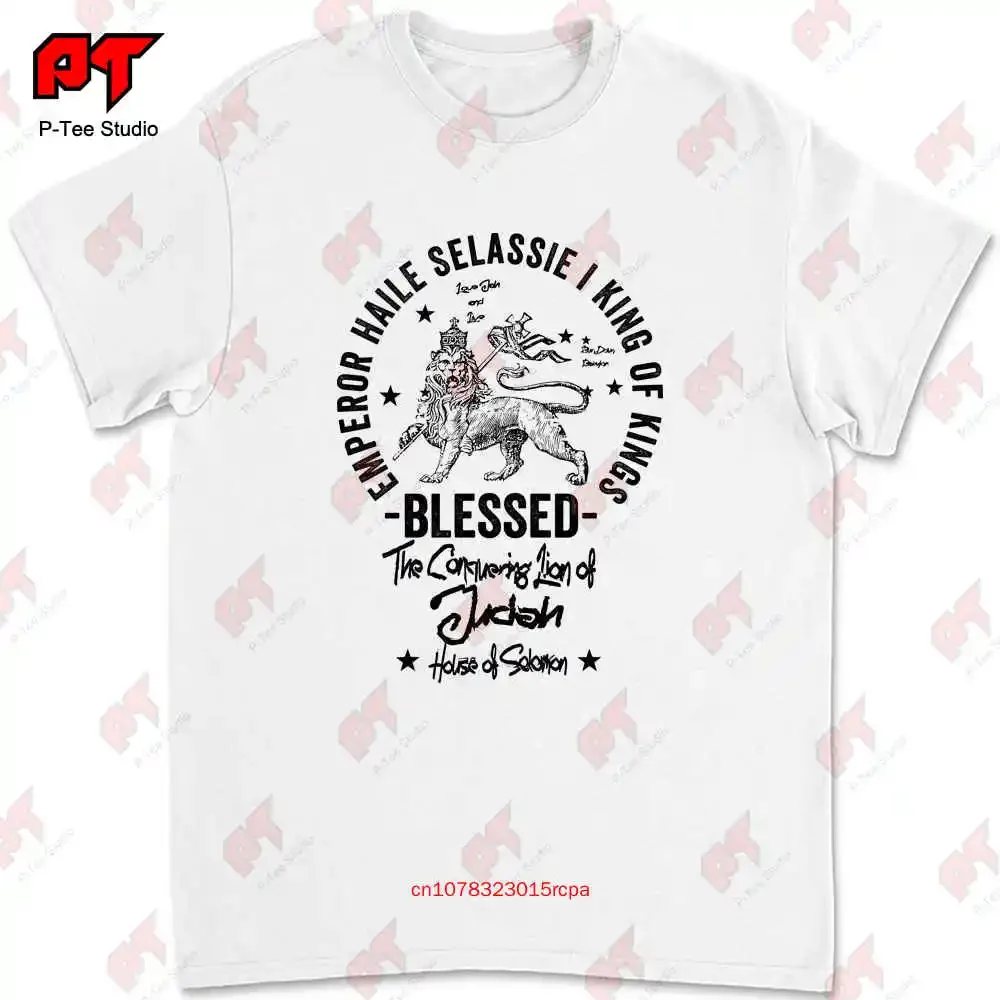 Reggae T Shirt Jah Rastafari Haile Selassie I Blessings Jamaican Rasta Lion Tee B3X7