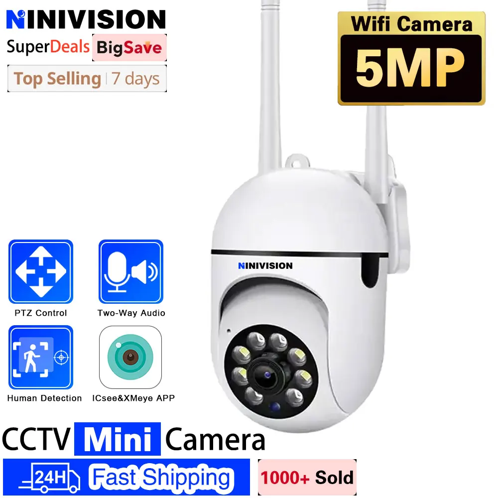 

5MP HD Mini Outdoor Speed Dome IP Camera Humanoid Tracking Wifi PTZ Camera Color Night Vision CCTV Surveillance ICsee APP Camera