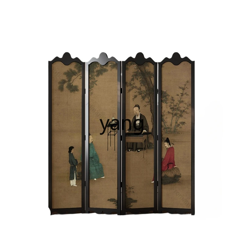 LH  household living room medieval solid wood screen partition hotel live stream background wall decoration
