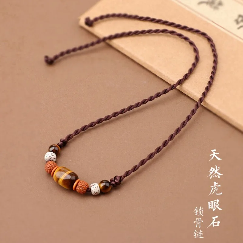 Unique Original Natural Tiger Eye Ethnic Choker Necklace for Women Sweater Chain Scars Covering Elegant Vintage Handmade Gift