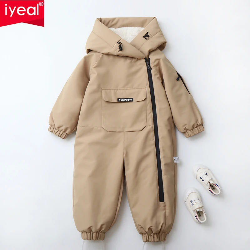

IYEAL Baby Boys Girls Hooded Warm And Thick Fleece Ski Suit Children's Jumpsuit 2025 Winter New Baby Jumpsuit Outdoor Wear