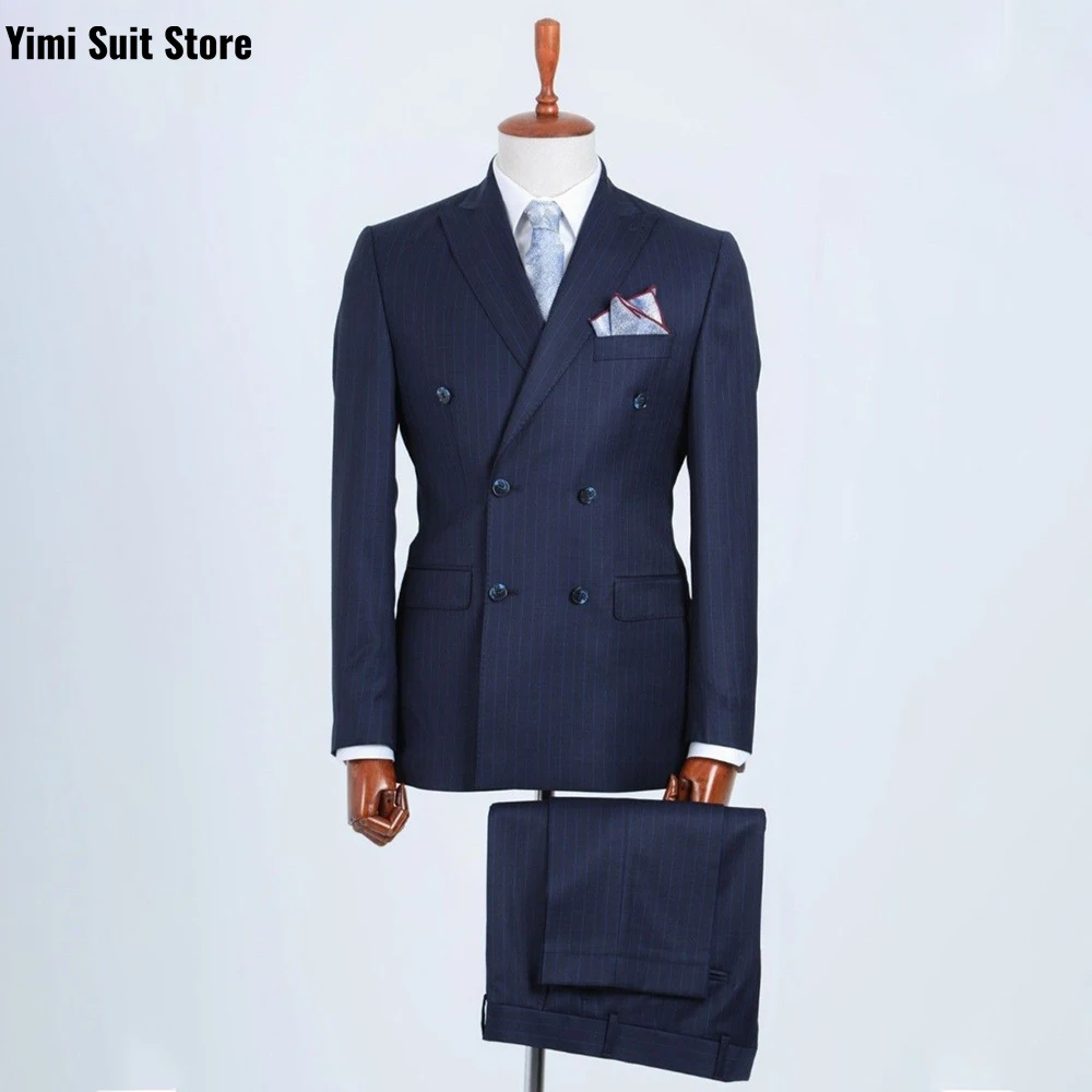 YiMinpwp スカイブルー メンズスーツ プロム用 メンズ ツーピース ダブルブレスト ブレザー ベスト パンツ 高級 フォーマル パーティー 新郎 タキシード XS-5XL