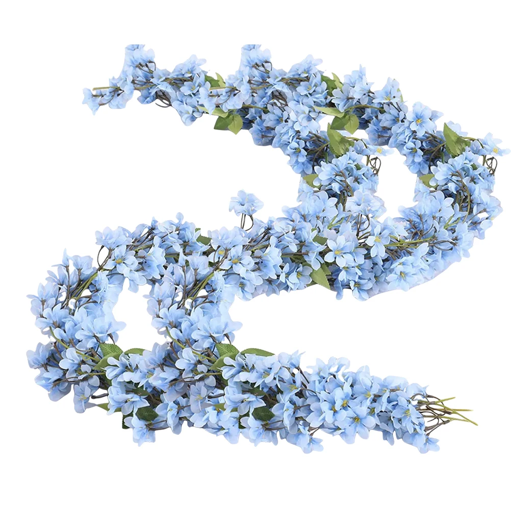 

2pcs Hydrangea GarlandArtificial Silk Flower Vine Hanging Decoration Blue Wedding Home Outdoor Use Imitation Flower for Wall
