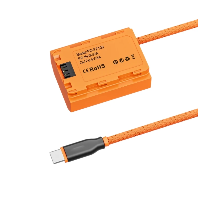 Cable de alimentación de batería simulada D Tap a NPFZ100 tipo C USB C para cámaras A7R V/A7IV/A7SIII/A7RIV con protecciones contra sobrecarga