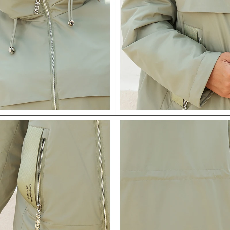 Casaco de trincheira para mulheres de comprimento médio, casaco com capuz e bolso, parkas casual, marca de moda, novo, primavera, 2022, 8266