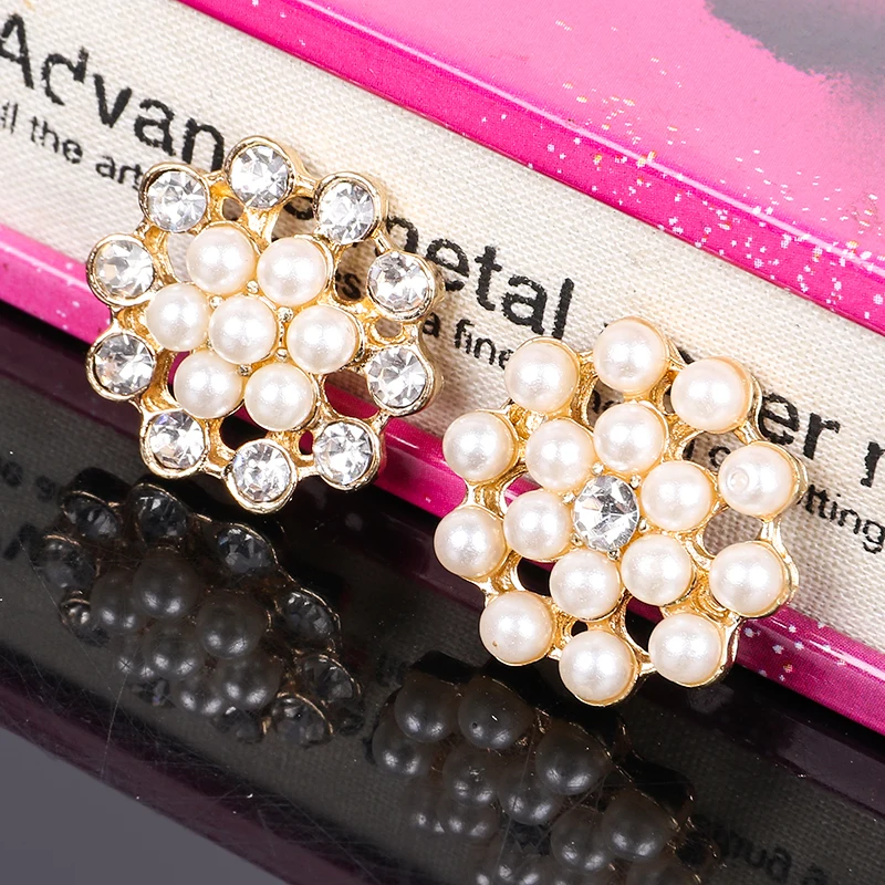 Engood 100Pcs 22mm Pearl Rhiestones Button Sewing Trim & Embellishments Craft Buckles for DIY Hair Accessories Case Decoration