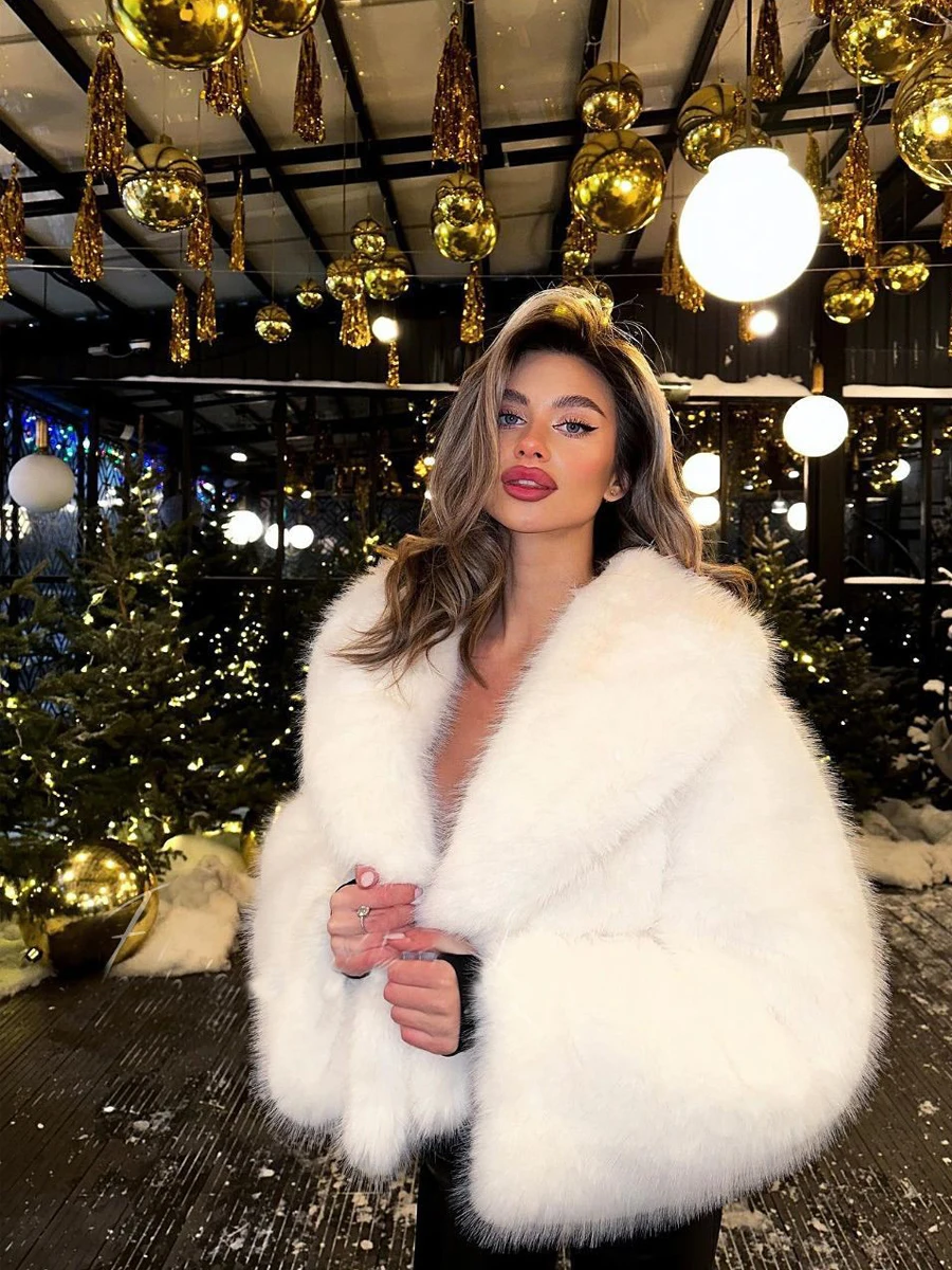 HDHOHR 2026 Winter Elegant Luxury Chic Thick Warm Soft Faux Fox Fur Coat Women Big Lapel High Quality Short Fluffy Fur Jacket