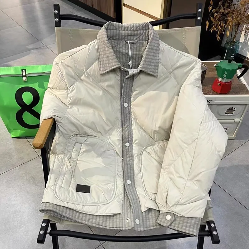 

Новая мужская зимняя легкая куртка из хлопка с ромбовидным узором, с воротником-стойкой, теплая, повседневная, свободного кроя, с длинными рукавами, модель 2025 года