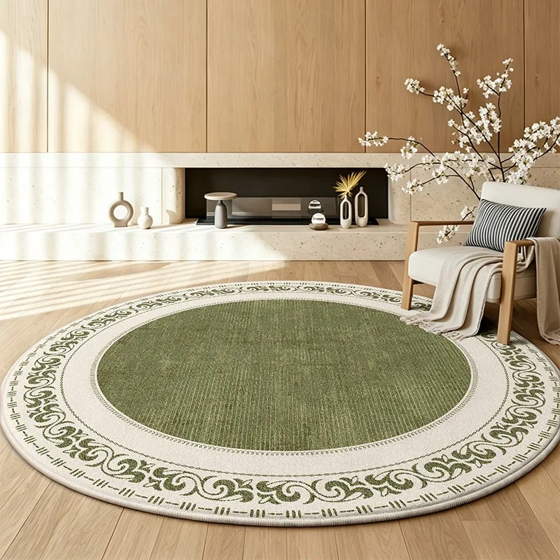 Green Round Living Room Carpet Soft Short Plush Floor Mat Bedroom Rugs Mid-century Modern Style Light Luxury Rug Alfombra Salón