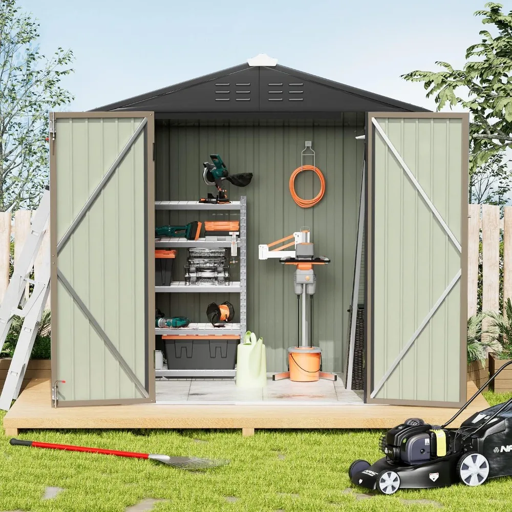 

Metal Outdoor Storage Shed 6FT x 4FT, Steel Utility Tool Shed Storage House with Door & Lock, Metal Sheds Outdoor Storage